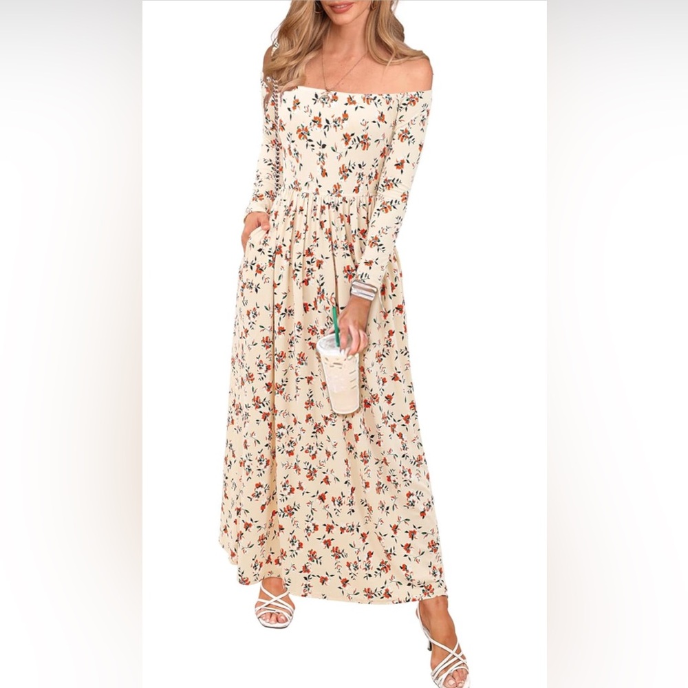 Set of 2 Off-Shoulder Floral Maxi Dresses Size Small slinky brunch boho